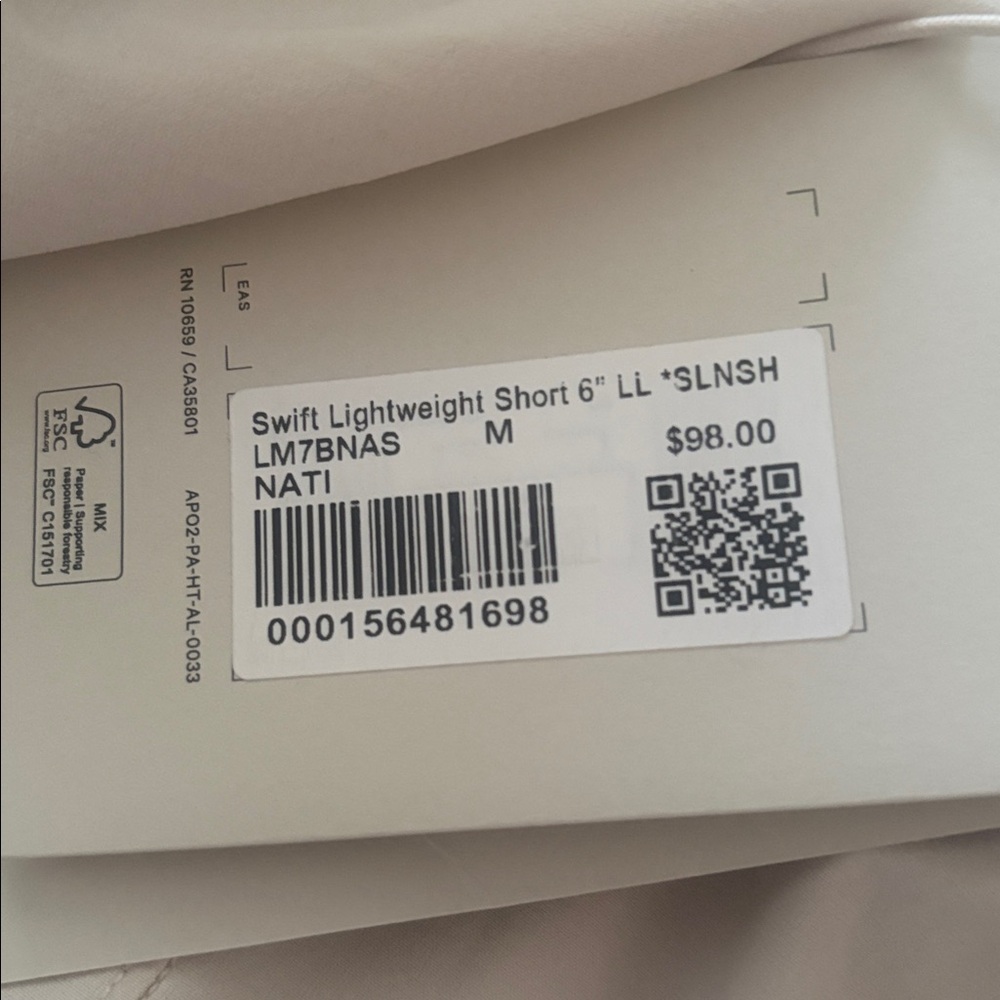 Lululemon Swift Lightweight Linerless Short 6" SLNSH collection, size medium